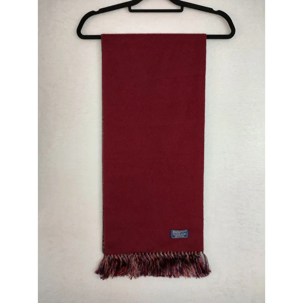 Burberrys Vintage Reversible Scarf Burgundy Cashmere Wool Paisley Silk England
